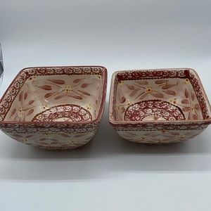 2 Temp-tations Stoneware Square Nesting Serving Bowls Old World Pattern